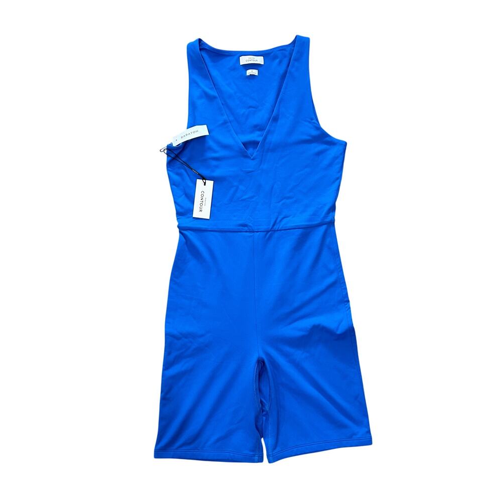 Aritzia Babaton Contour NWT Sapphire Blue Sleeveless V-neck Romper Sz M